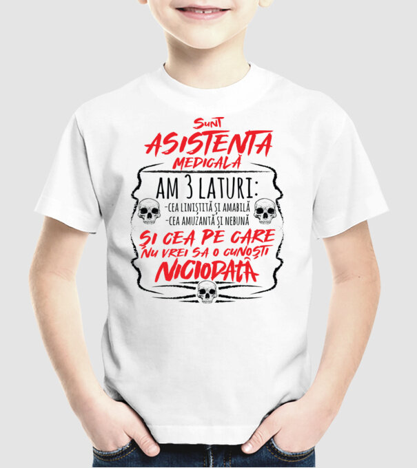 Sunt asistentă medicală am 3 laturi model alb pe tricou