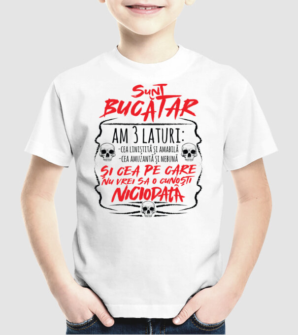 sunt bucătar am 3 laturi model alb pe tricou