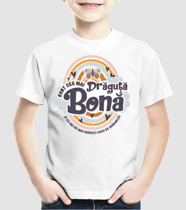Sunt cea mai drăguță bonă! ... și eu am cei mai drăguți copii de grădiniță! model alb pe tricou
