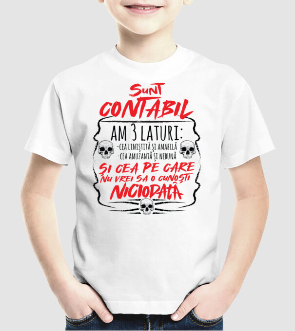 sunt contabil am 3 laturi model alb pe tricou