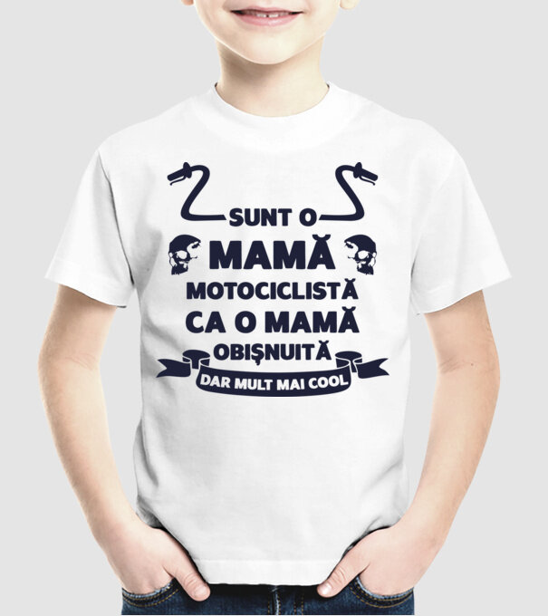 sunt o mamă motociclistă, ca o mamă obișnuită, dar mult mai cool model alb pe tricou