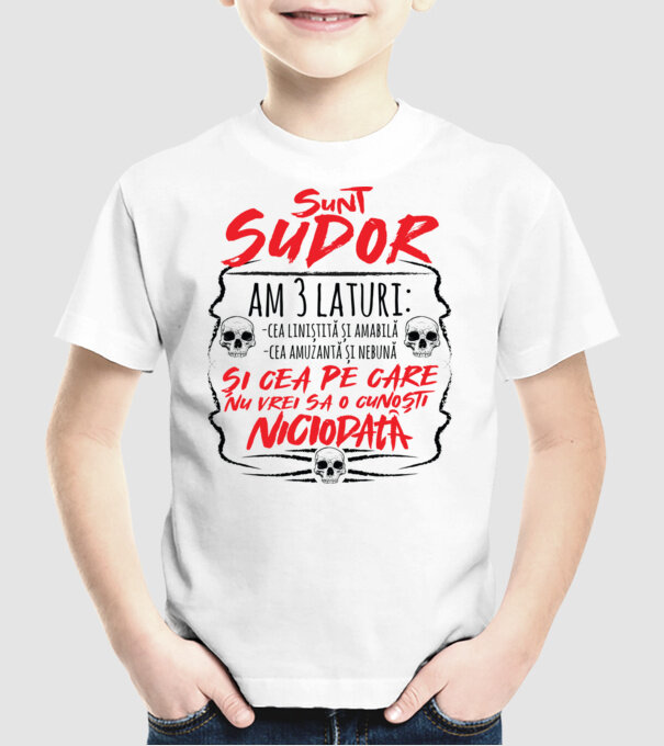 sunt sudor am 3 laturi model alb pe tricou