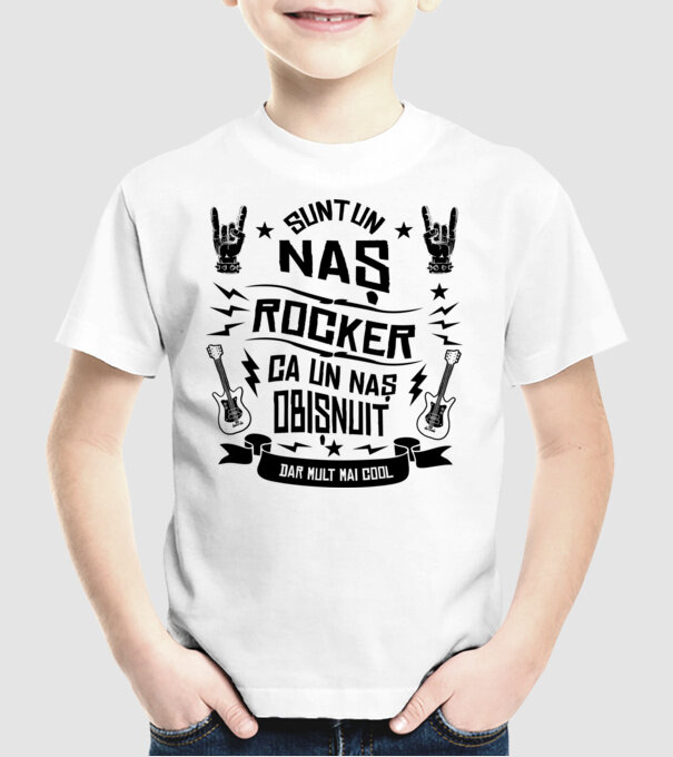 Sunt un naș rocker, ca un naș obișnuit, dar mult mai cool model alb pe tricou