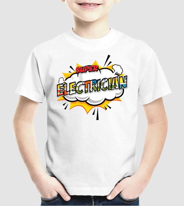 Super Electrician model alb pe tricou