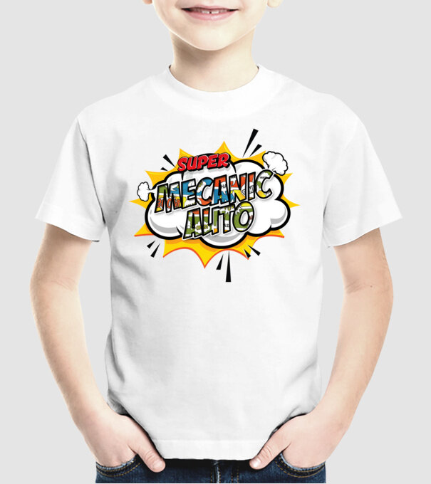 Super mecanic auto model alb pe tricou