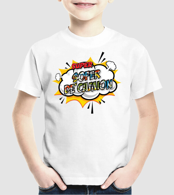 Super Șofer de camion model alb pe tricou