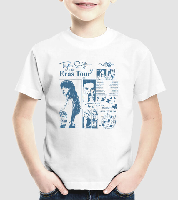 Taylor Swift ERAS print blue model alb pe tricou