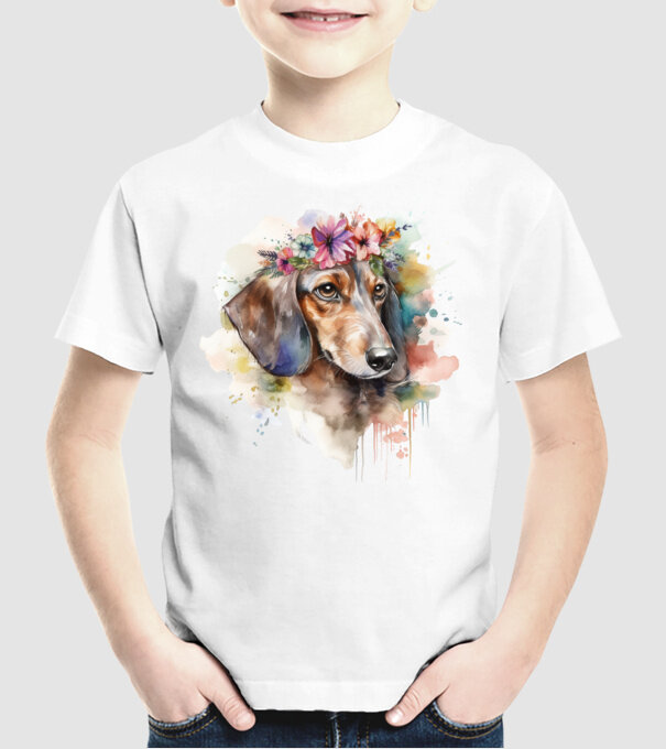 Teckel model alb pe tricou