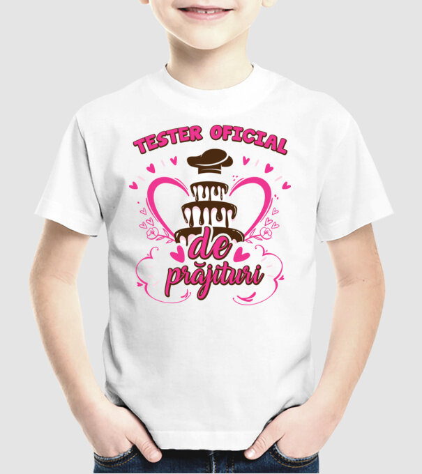 tester oficial de prăjituri model alb pe tricou