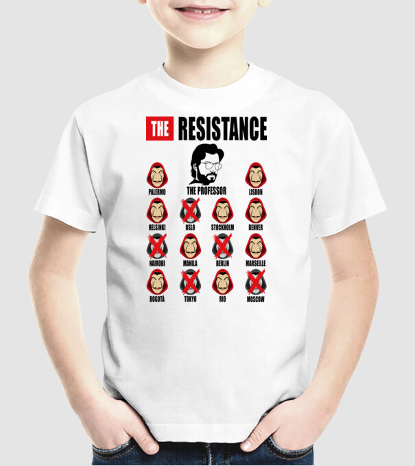 the resistance la casa de papel white model alb pe tricou