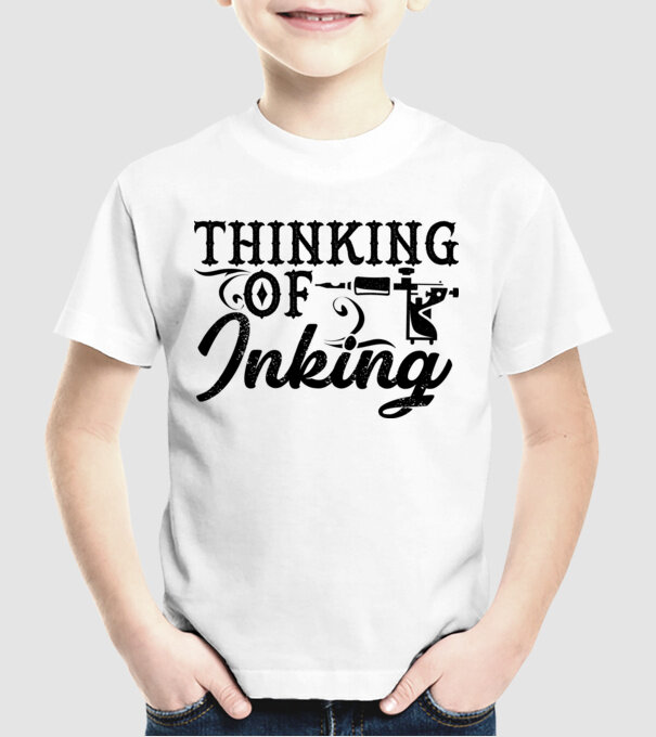 Thinking of inking model alb pe tricou
