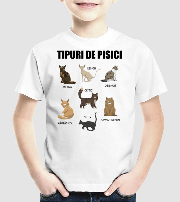 Tipuri de pisici model alb pe tricou
