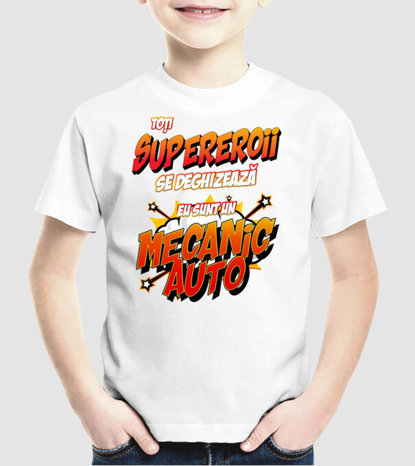 Toți supereroii se deghizează, eu sunt un mecanic auto model alb pe tricou
