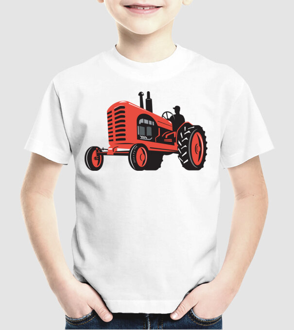 TRACTOR model alb pe tricou