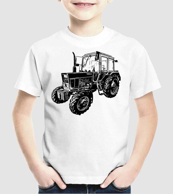 TRACTOR model alb pe tricou