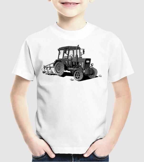 TRACTOR model alb pe tricou