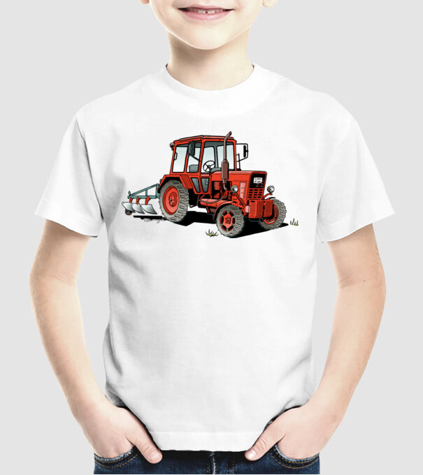 TRACTOR model alb pe tricou
