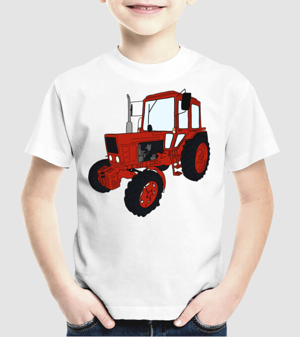 TRACTOR model alb pe tricou