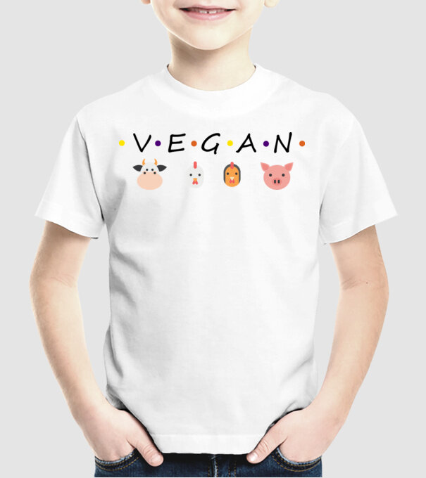 Vegan friends model alb pe tricou