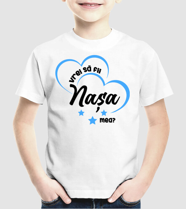 Vrei să fii nașa mea? model alb pe tricou