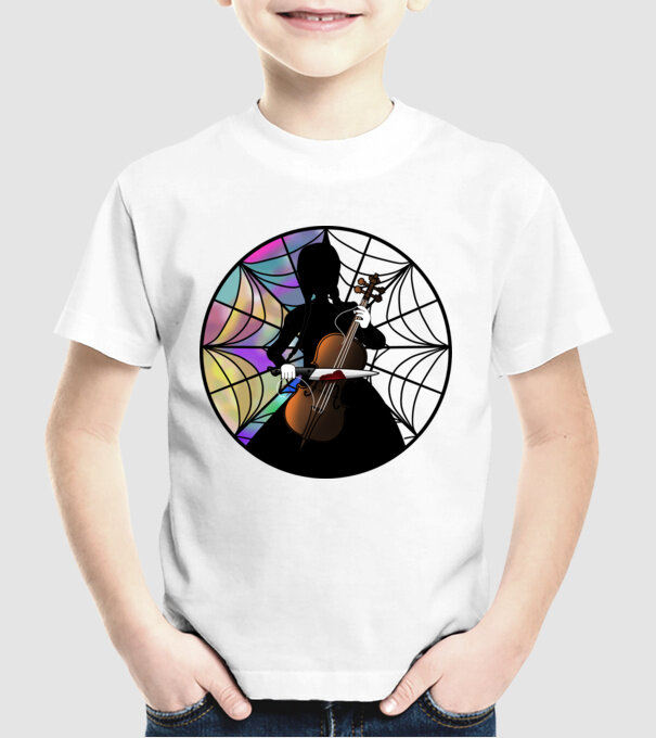 Wednesday Addams Cello - Enid room model alb pe tricou