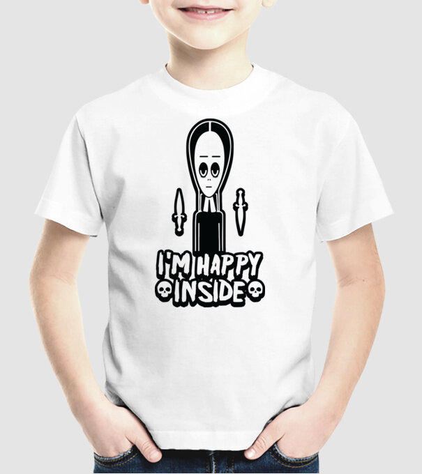 WEDNESDAY Happy inside model alb pe tricou