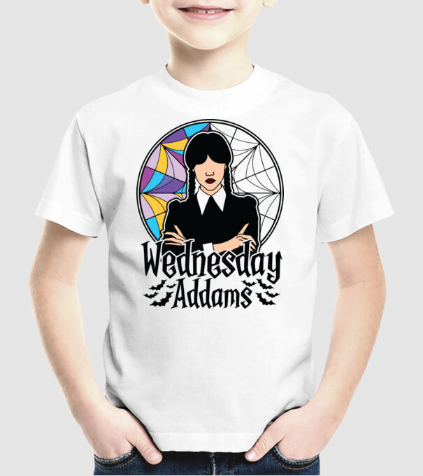 Wednesday Window colorful model alb pe tricou