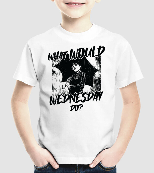 What would Wednesday do model alb pe tricou