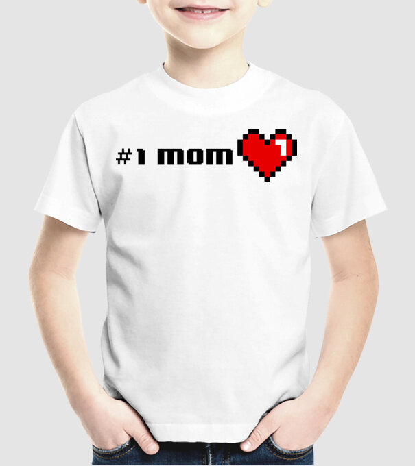 8bit mom number one model alb pe tricou