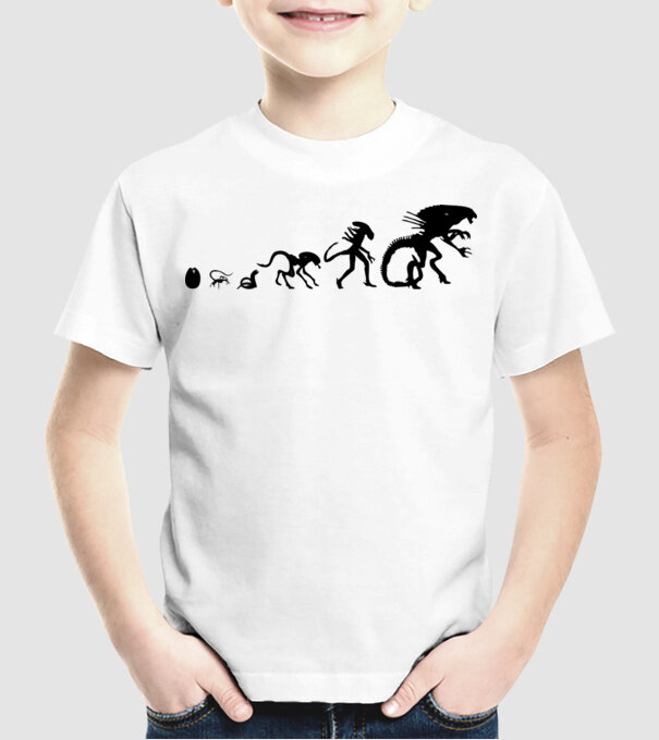 Evoluție Alien model alb pe tricou
