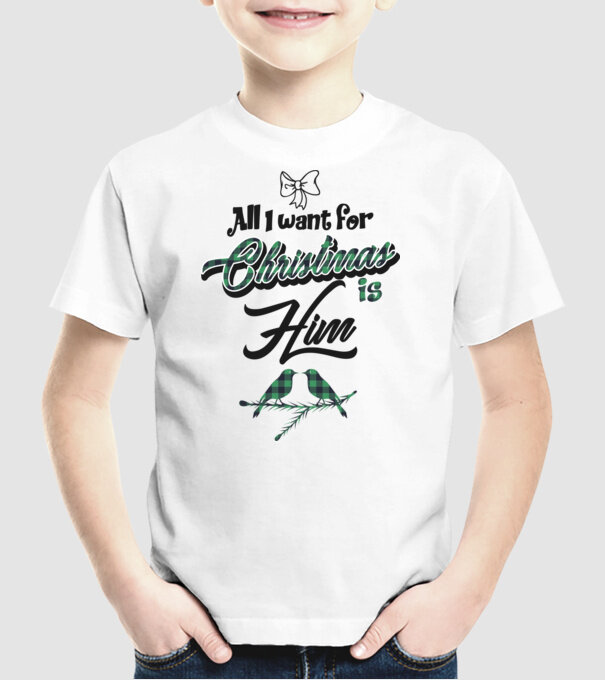 All i want for Christmas is Him model alb pe tricou