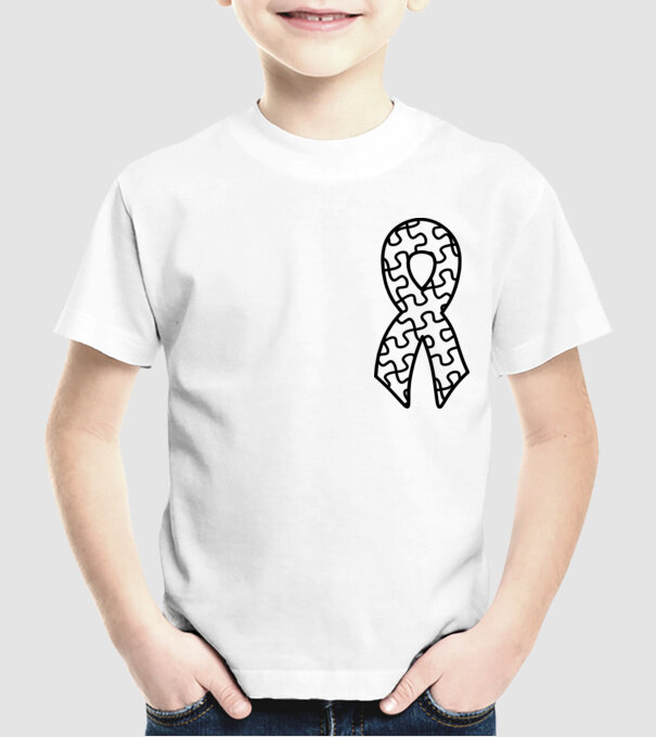 Panglică Ziua Mondială a Autismului model alb pe tricou