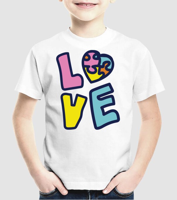 Ziua Mondială a Autismului LOVE model alb pe tricou