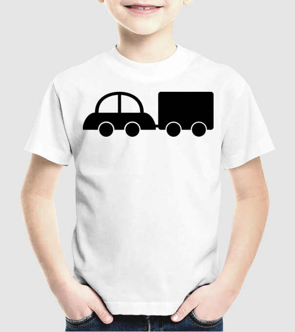 Car with tail model alb pe tricou