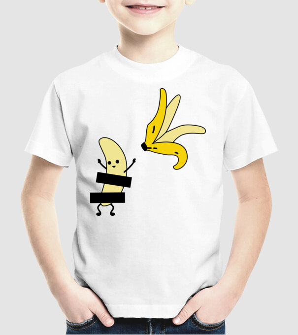 Cuplu Banană fată model alb pe tricou