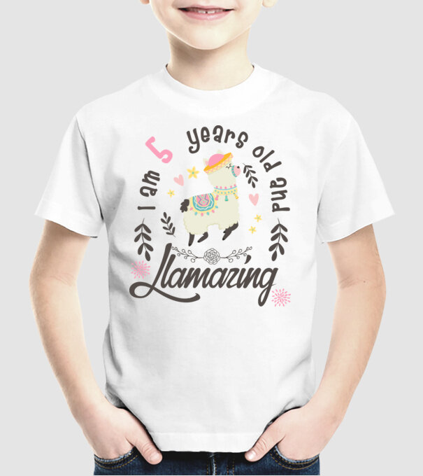 Birthday Llamazing 5 years old model alb pe tricou