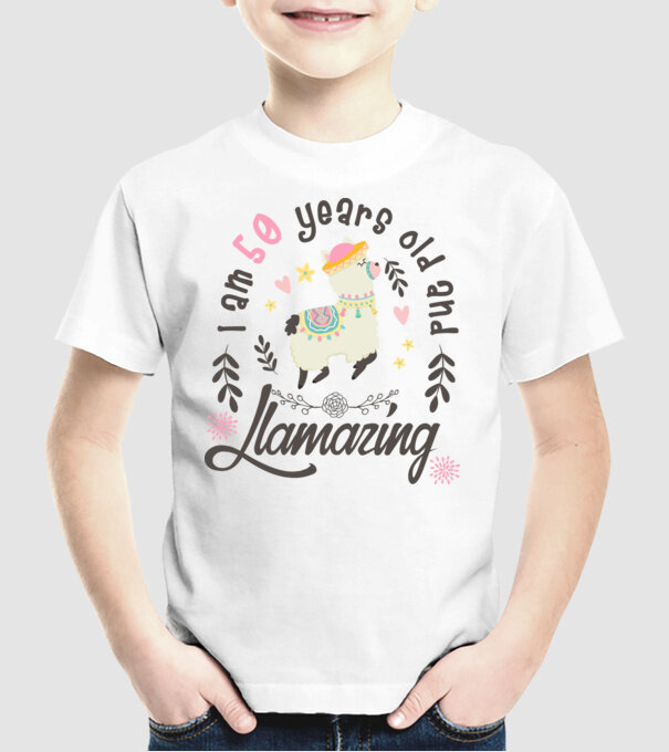 Birthday Llamazing 50 years old model alb pe tricou