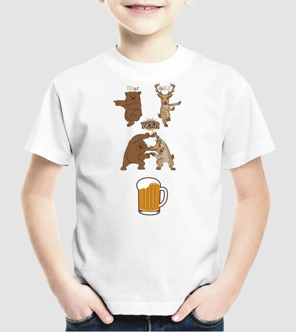 Bear deer beer model alb pe tricou