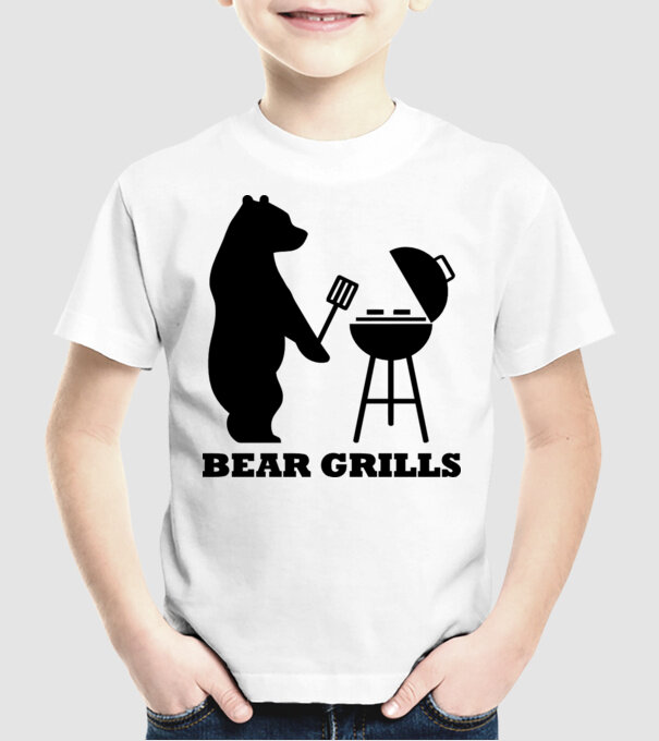 Bear Grills model alb pe tricou