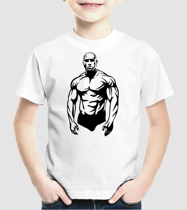 bodybuilding model alb pe tricou