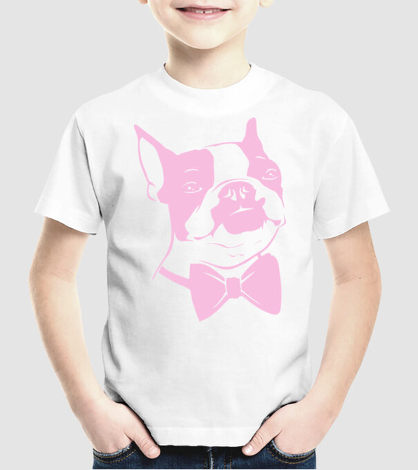 Boston Terrier model alb pe tricou