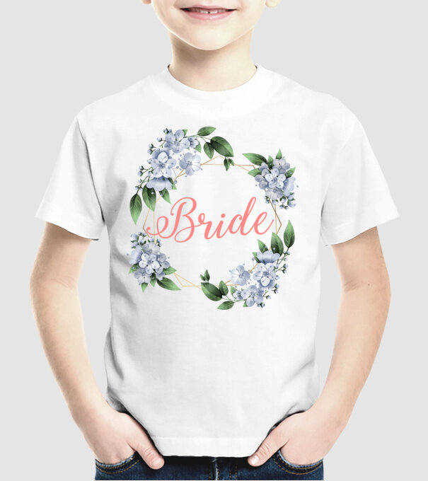 BRIDE blue floral model alb pe tricou