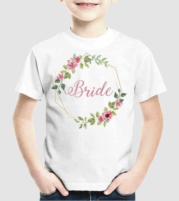 BRIDE pink floral model alb pe tricou