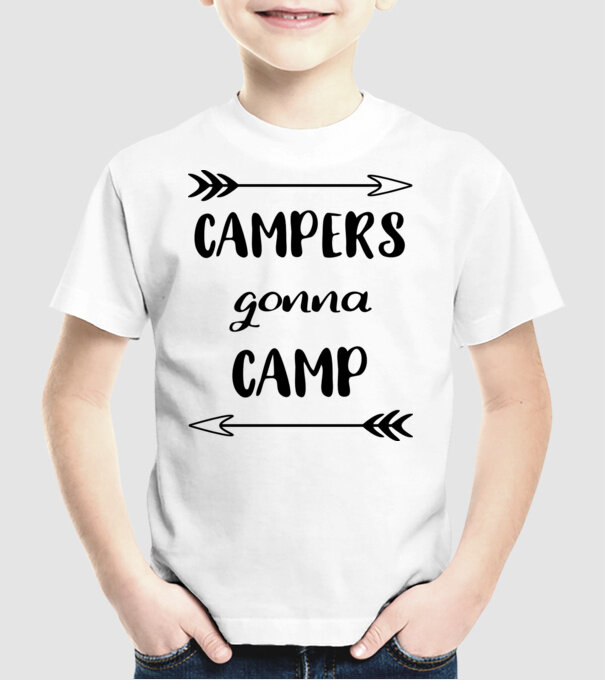 Campers gonna camp model alb pe tricou