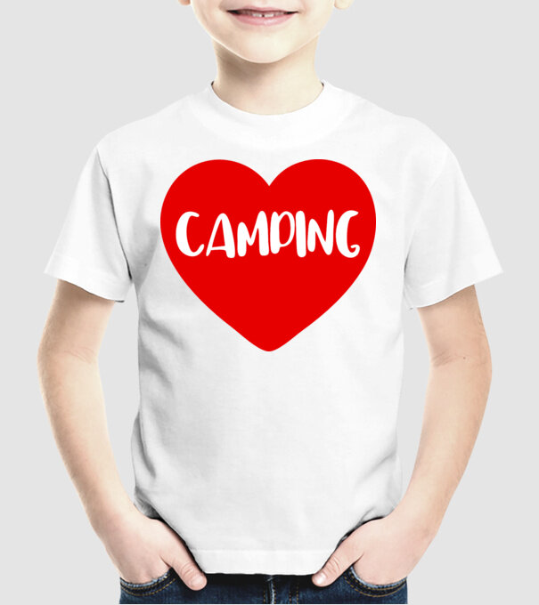 Camping heart model alb pe tricou