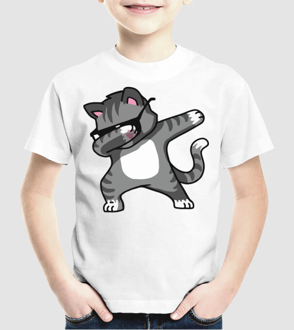 Pisică DAB model alb pe tricou