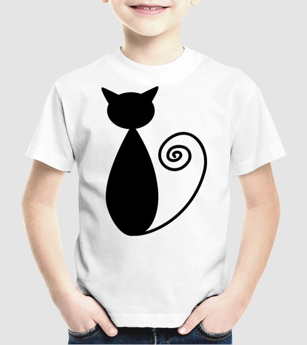 Siluetă pisică model alb pe tricou