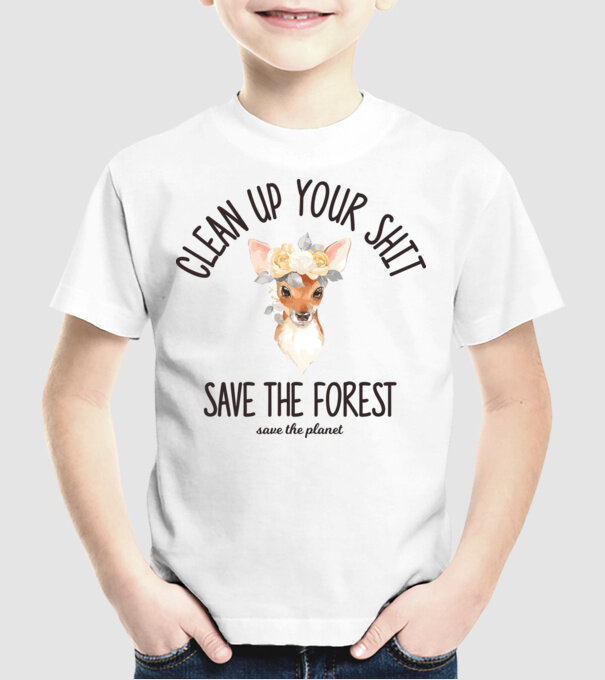 Clean up your shit model alb pe tricou