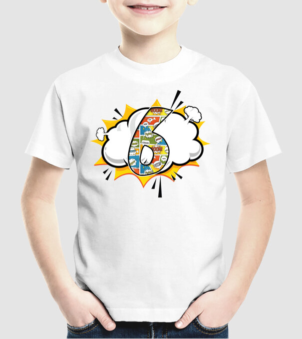 Birthday Comic Number 6 model alb pe tricou