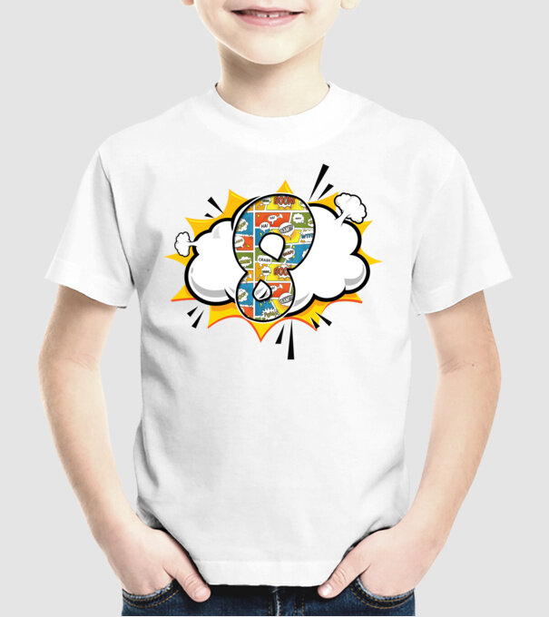 Birthday Comic Number 8 model alb pe tricou